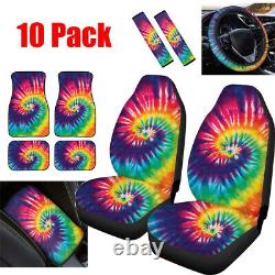10 Pack Tie-Dye Car Accessories Seat Covers+Floor Mats+Steering Wheel Cover
