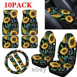 10PCS Sunflower Car Seat Covers+Steering Wheel Cover+Seat Belt& Armrest Pad