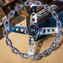 11 Chrome Chain Steering Wheel with Engraved Horn Button 3 Hole