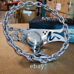 11 Chrome Chain Steering Wheel with Lady Cutouts and Horn for Chevy Cars/Trucks