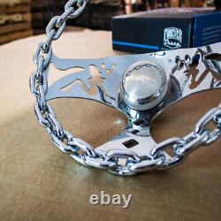 11 Chrome Chain Steering Wheel with Lady Cutouts and Horn for Chevy Cars/Trucks