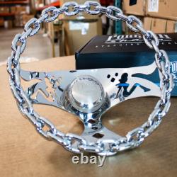 11 Polished Chain Steering Wheel Pin-up Spoke with Engraved Horn Button-3 Hole 11 Polished Chain Steering Wheel Pin-up Spoke with Engraved Horn Button-3 Hole