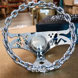 11 Polished Chain Steering Wheel Pin-up Spoke with Engraved Horn Button-3 Hole 11 Polished Chain Steering Wheel Pin-up Spoke with Engraved Horn Button-3 Hole