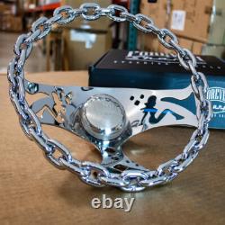 11 Polished Chain Steering Wheel Pin-up Spoke with Engraved Horn Button-3 Hole 11 Polished Chain Steering Wheel Pin-up Spoke with Engraved Horn Button-3 Hole