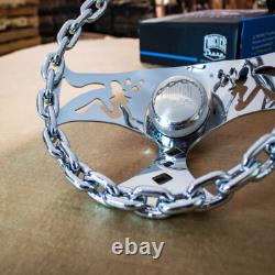11 Polished Chain Steering Wheel Pin-up Spoke with Engraved Horn Button-3 Hole 11 Polished Chain Steering Wheel Pin-up Spoke with Engraved Horn Button-3 Hole