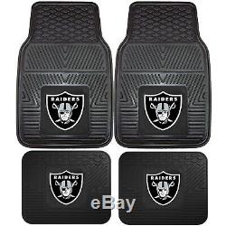 11PC NFL Oakland Raiders Car Truck Seat Covers Floor Mats Steering Wheel Cover