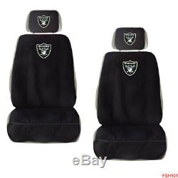 11PC NFL Oakland Raiders Car Truck Seat Covers Floor Mats Steering Wheel Cover