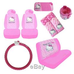 11PC Sanrio Hello Kitty Front Back Car Seat Covers Steering Wheel Cover Lot More