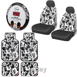 11pc Mickey Mouse Car Truck Front Seat Covers Floor Mats & Steering Wheel Cover