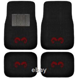 12PC RAM Car Truck Black Carpet Floor Mats Seat Covers Steering Wheel Cover Set