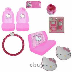 13PC Sanrio Hello Kitty Front Back Car Seat Covers Steering Wheel Cover Lot More