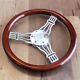 14 3 Spoke Chrome Banjo Wood Steering Wheel, 6 Hole Hot Rod Ford Chevy Truck