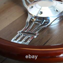 14 3 Spoke Chrome Banjo Wood Steering Wheel, 6 Hole Hot Rod Ford Chevy Truck