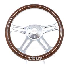 14 4 Spoke Chrome Steering Wheel Burl Wood Grip 6 Hole Chevy Horn Button Muscle