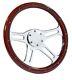 14 6 Hole Mahogany Wood Chrome Spoke Steering Wheel, Horn Button Chevy Ford Gmc