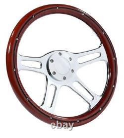 14 6 hole Mahogany Wood Chrome spoke Steering Wheel, Horn button Chevy Ford GMC