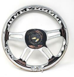 14 6 hole Mahogany Wood Chrome spoke Steering Wheel, Horn button Chevy Ford GMC