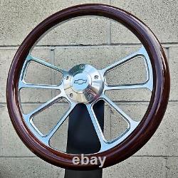 14 Billet 4 Spoke Steering Wheel Mahogany Wood Licensed Chevy Horn