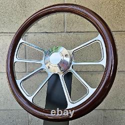 14 Billet 4 Spoke Steering Wheel Real Dark Mahogany Wood with Horn