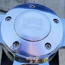 14 Billet 4 Spoke Steering Wheel With Gray Vinyl Half Wrap and Forever Sharp Horn