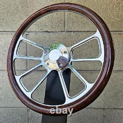 14 Billet 4 Spoke Steering Wheel With Hydro Dipped Burl Wood Half Wrap/Plain Horn