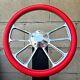 14 Billet 4 Spoke Steering Wheel With Red Vinyl Half Wrap And Forever Sharp Horn