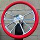 14 Billet 4 Spoke Steering Wheel With Red Vinyl Wrap And Licensed Chevy Horn