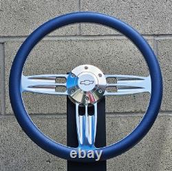 14 Billet Barrel Royal Blue Half Wrap Steering Wheel Chevy Bowtie Licensed Horn