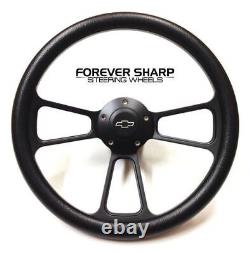 14 Billet Black Muscle Chevy 60-69 Trucks Steering Wheel with Chevy Engraved Horn
