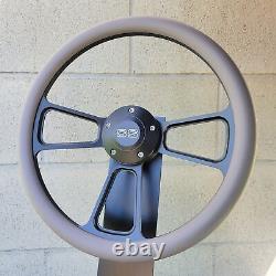 14 Billet Black Steering Wheel Gray Half Wrap Vinyl + Licensed SS Chevy Horn