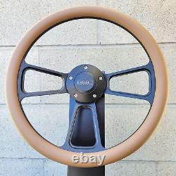 14 Billet Black Steering Wheel Muscle Tan Half Wrap GMC Modern Licensed Horn