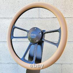 14 Billet Black Steering Wheel Muscle Tan Half Wrap GMC Modern Licensed Horn