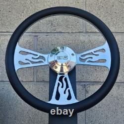 14 Billet Flame Steering Wheel with Black Vinyl Wrap and SS Horn Button