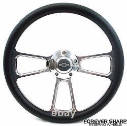 14 Billet Muscle Chevy GM 69-94 Steering Wheel Set with Chevy Engraved Horn