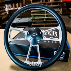 14 Billet Muscle Steering Wheel with Black Vinyl Wrap and Chevy Horn & 5 Hole