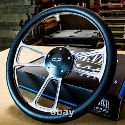 14 Billet Muscle Steering Wheel with Black Vinyl Wrap and Chevy Horn & 5 Hole