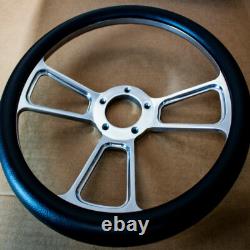 14 Billet Muscle Steering Wheel with Black Vinyl Wrap and Chevy Horn & 5 Hole
