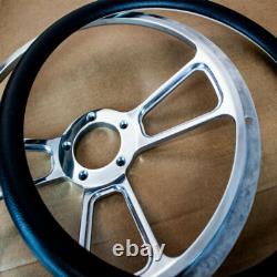 14 Billet Muscle Steering Wheel with Black Vinyl Wrap and Chevy Horn & 5 Hole