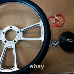 14 Billet Muscle Steering Wheel with Black Vinyl Wrap and Chevy Horn & 5 Hole