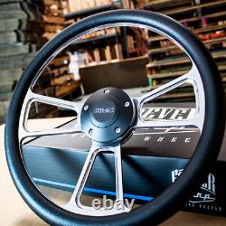 14 Billet Muscle Steering Wheel with Black Vinyl Wrap and GMC Horn -5 Hole