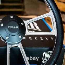 14 Billet Muscle Steering Wheel with Black Vinyl Wrap and GMC Horn -5 Hole