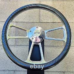 14 Billet Steering Wheel 3 Spoke Carbon Fiber Half Wrap with Chevy Bowtie Horn