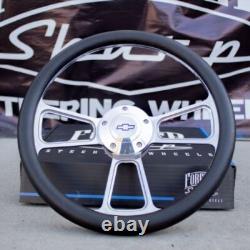 14 Billet Steering Wheel + A02 Adapter for Chevy Black Wrap and Horn Button