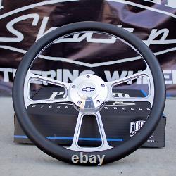 14 Billet Steering Wheel + Adapter for Chevy 69-94 Black Wrap and Horn Button