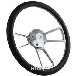 14 Billet Steering Wheel + Adapter for Chevy 69-94 Black Wrap and Horn Button