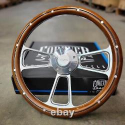 14 Billet Steering Wheel GMC Wood Rivet Half Wrap Modern GMC Logo Horn Button