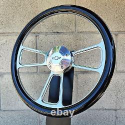 14 Billet Steering Wheel Muscle Black Gloss Half Wrap Chevy Horn Licensed