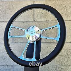 14 Billet Steering Wheel Muscle Black Half Wrap + Chevy Horn Button Licensed