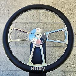 14 Billet Steering Wheel Muscle Black Half Wrap + Chevy Horn Button Licensed