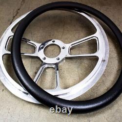 14 Billet Steering Wheel Muscle Black Half Wrap + Chevy Horn Button Licensed